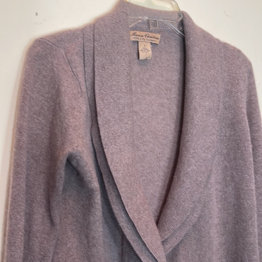 Marisa Christina 2ply cashmere tan/beige open front cascade cardigan - Picture 2 of 11